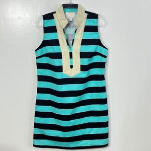 Sail To Sable Classic Striped Preppy Tunic Dress with‎ Gold Trim Size Large